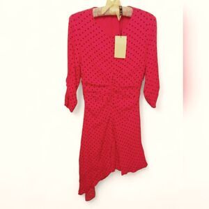 Zara GATHERED POLKA DOT DRESS Pink Fuchsia